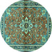 Round Machine Washable Persian Turquoise Traditional Area Rugs, wshtr2838turq