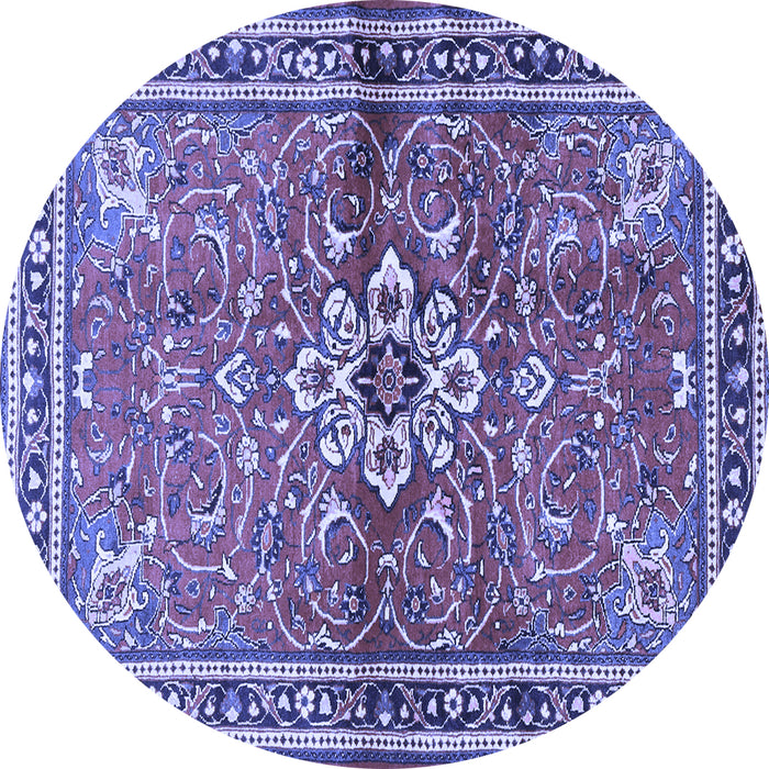 Round Machine Washable Persian Blue Traditional Rug, wshtr2838blu