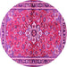 Round Machine Washable Persian Pink Traditional Rug, wshtr2838pnk