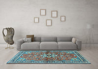 Machine Washable Persian Light Blue Traditional Rug, wshtr2838lblu