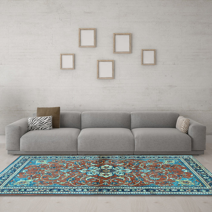 Machine Washable Persian Light Blue Traditional Rug in a Living Room, wshtr2838lblu