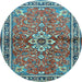 Round Machine Washable Persian Light Blue Traditional Rug, wshtr2838lblu