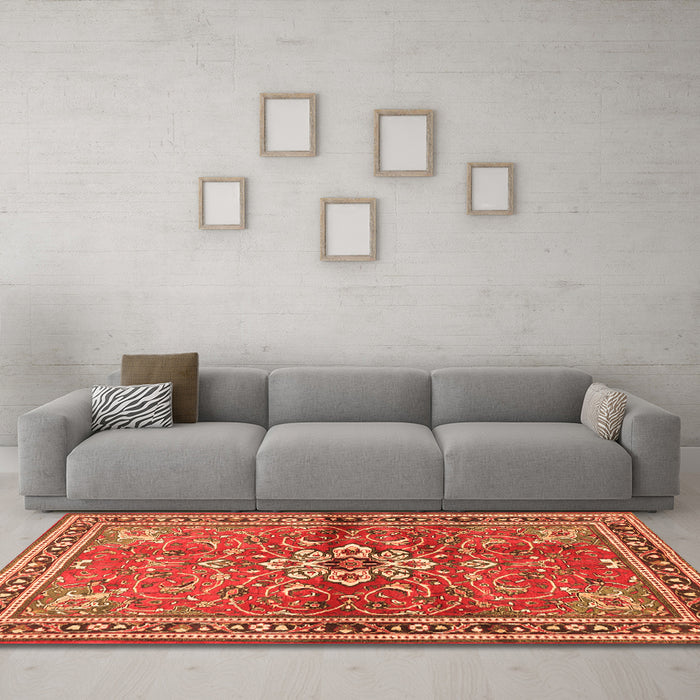 Machine Washable Persian Orange Traditional Area Rugs in a Living Room, wshtr2838org