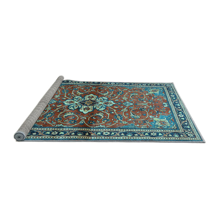 Sideview of Machine Washable Persian Light Blue Traditional Rug, wshtr2838lblu