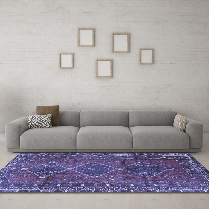 Machine Washable Persian Blue Traditional Rug in a Living Room, wshtr2839blu