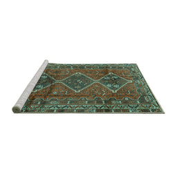Sideview of Machine Washable Persian Turquoise Traditional Area Rugs, wshtr2839turq