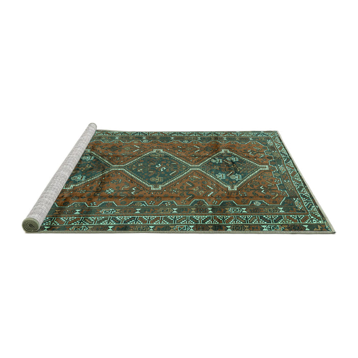 Sideview of Machine Washable Persian Turquoise Traditional Area Rugs, wshtr2839turq