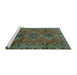 Sideview of Machine Washable Persian Turquoise Traditional Area Rugs, wshtr2839turq