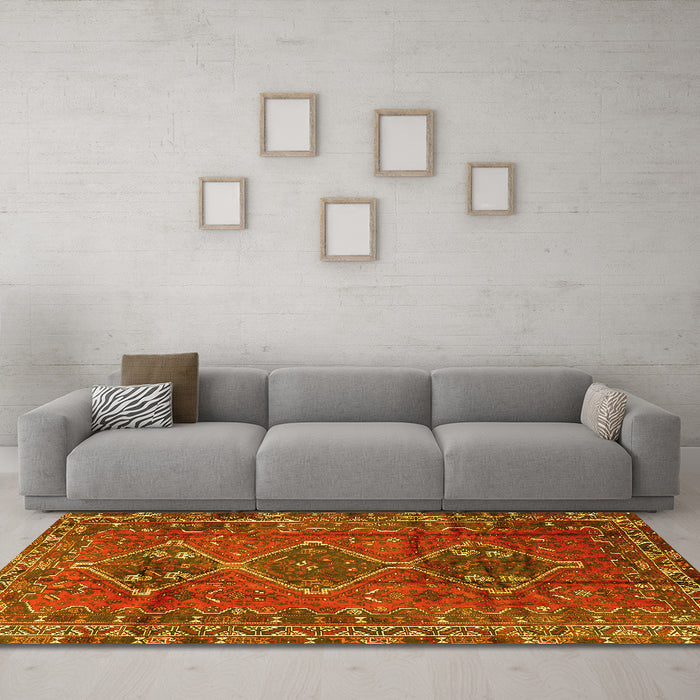Machine Washable Persian Yellow Traditional Rug in a Living Room, wshtr2839yw