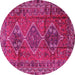 Round Machine Washable Persian Pink Traditional Rug, wshtr2839pnk