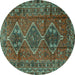 Round Machine Washable Persian Turquoise Traditional Area Rugs, wshtr2839turq