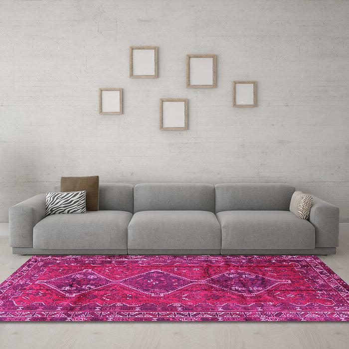 Machine Washable Persian Pink Traditional Rug in a Living Room, wshtr2839pnk