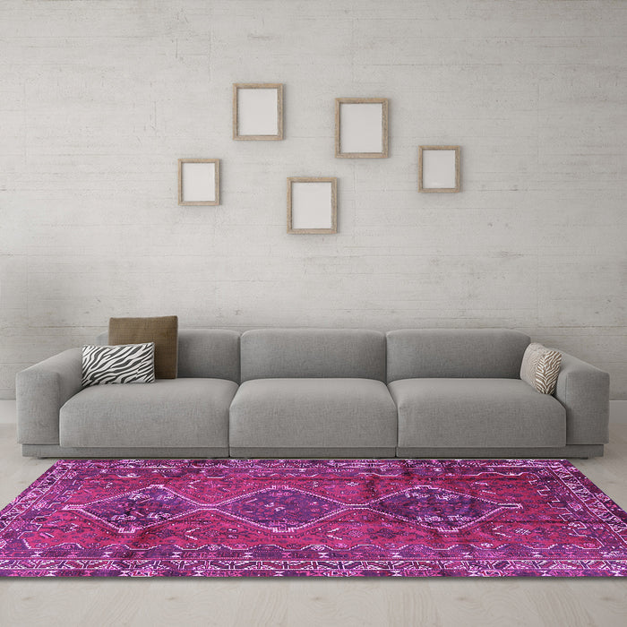 Machine Washable Persian Purple Traditional Area Rugs in a Living Room, wshtr2839pur