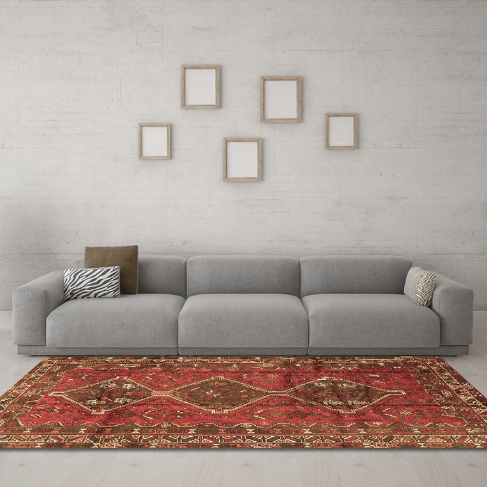 Machine Washable Persian Brown Traditional Rug in a Living Room,, wshtr2839brn