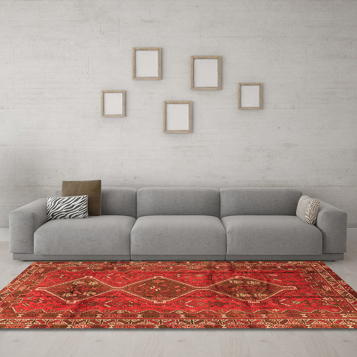 Machine Washable Persian Orange Traditional Area Rugs in a Living Room, wshtr2839org
