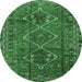 Round Machine Washable Persian Emerald Green Traditional Area Rugs, wshtr2839emgrn