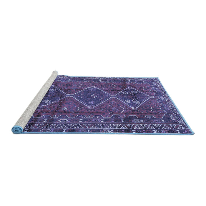 Sideview of Machine Washable Persian Blue Traditional Rug, wshtr2839blu