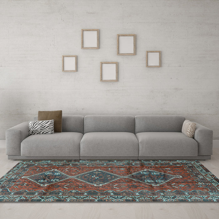 Machine Washable Persian Light Blue Traditional Rug in a Living Room, wshtr2839lblu