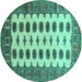 Round Southwestern Turquoise Country Rug, tr283turq