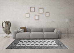 Machine Washable Southwestern Gray Country Rug in a Living Room,, wshtr283gry