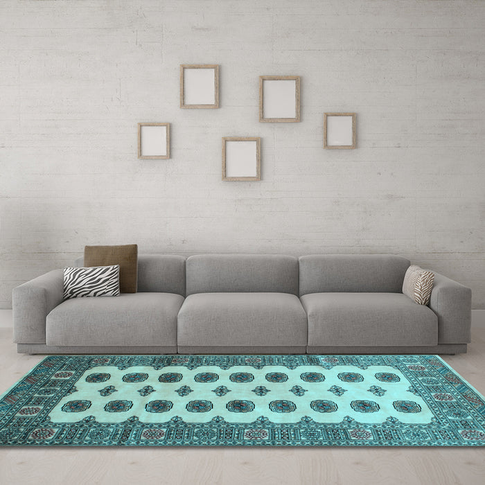 Machine Washable Southwestern Light Blue Country Rug in a Living Room, wshtr283lblu