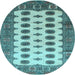 Round Machine Washable Southwestern Light Blue Country Rug, wshtr283lblu