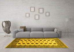 Machine Washable Southwestern Yellow Country Rug in a Living Room, wshtr283yw