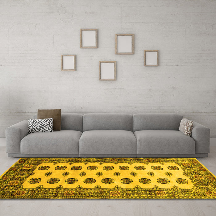 Machine Washable Southwestern Yellow Country Rug in a Living Room, wshtr283yw