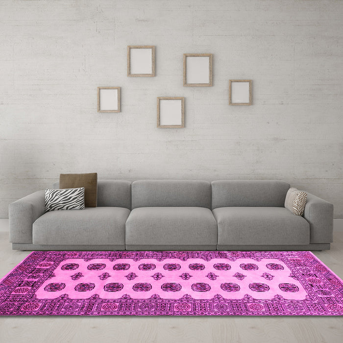 Machine Washable Southwestern Pink Country Rug in a Living Room, wshtr283pnk
