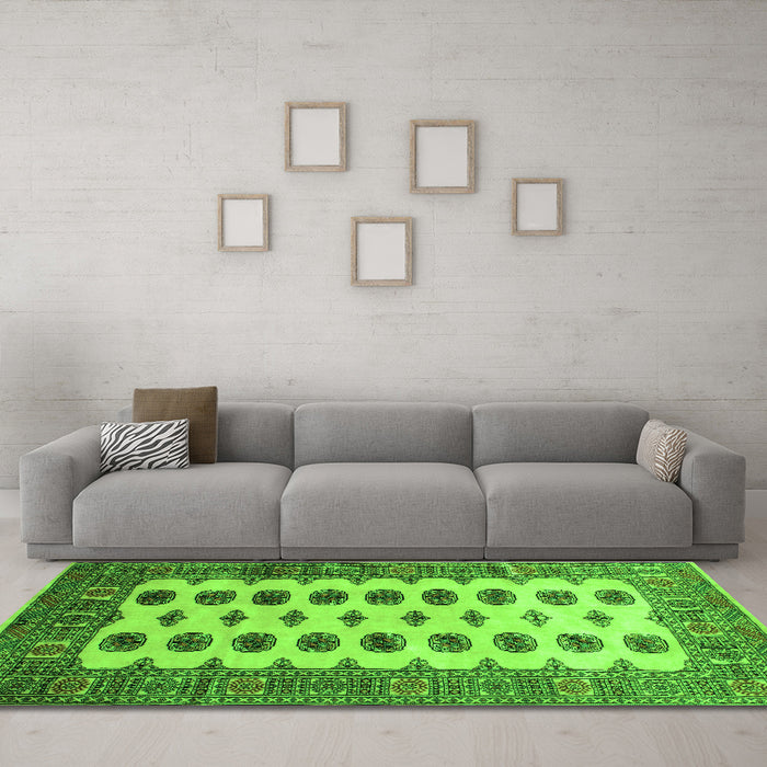 Machine Washable Southwestern Green Country Area Rugs in a Living Room,, wshtr283grn