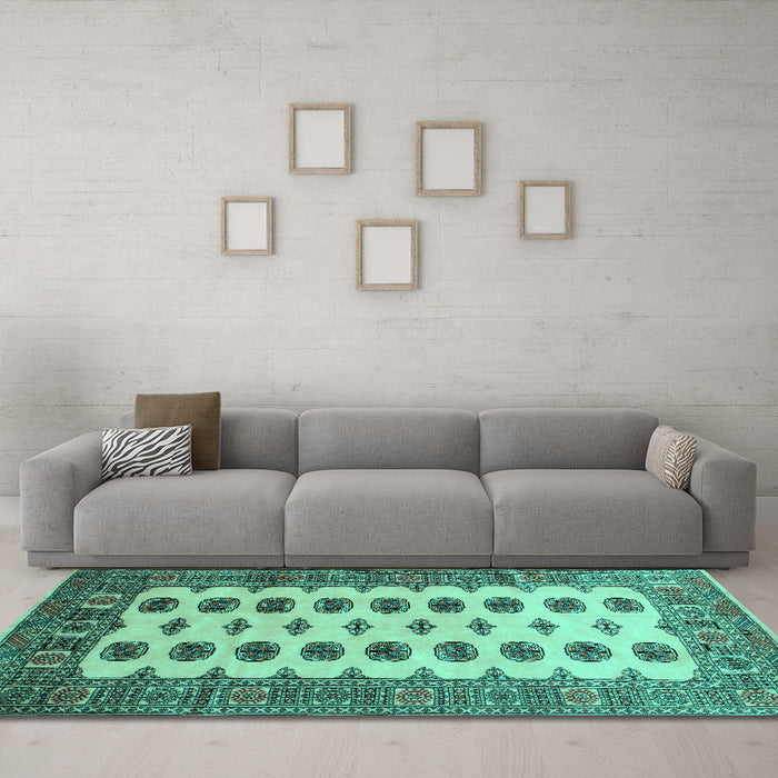 Machine Washable Southwestern Turquoise Country Area Rugs in a Living Room,, wshtr283turq