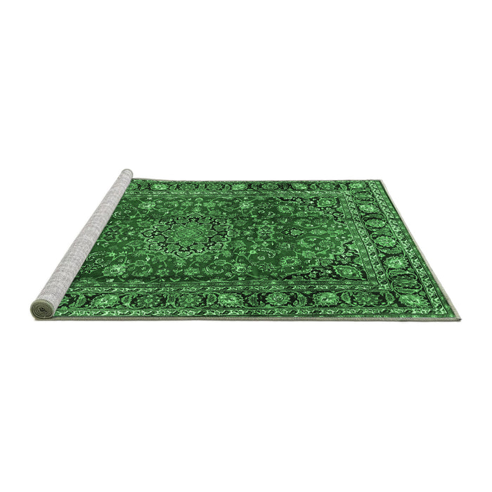 Sideview of Machine Washable Persian Emerald Green Traditional Area Rugs, wshtr2840emgrn