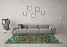 Machine Washable Persian Turquoise Traditional Area Rugs in a Living Room,, wshtr2840turq