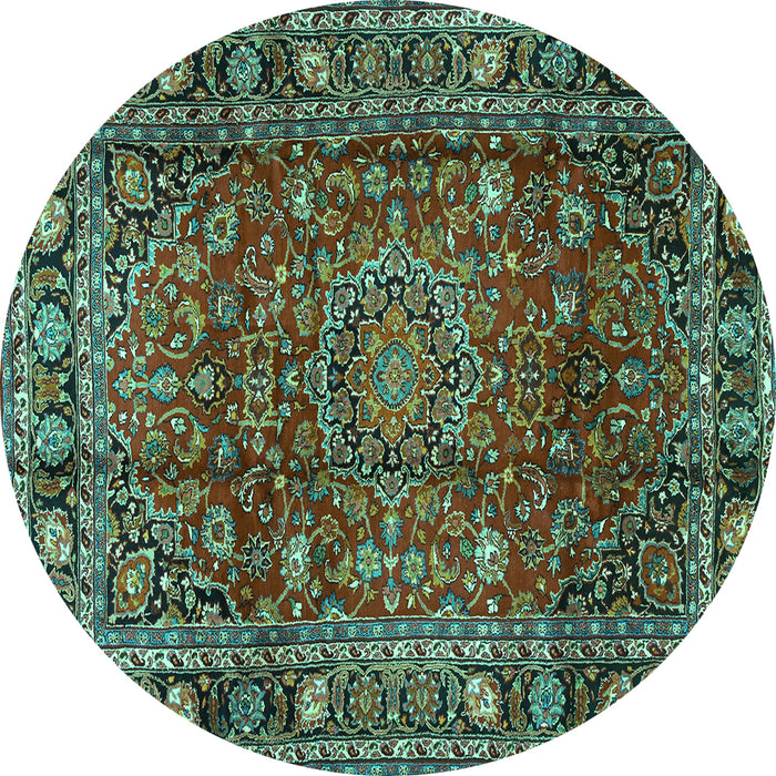Round Persian Turquoise Traditional Rug, tr2840turq