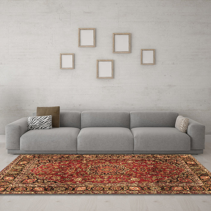 Machine Washable Persian Brown Traditional Rug in a Living Room,, wshtr2840brn