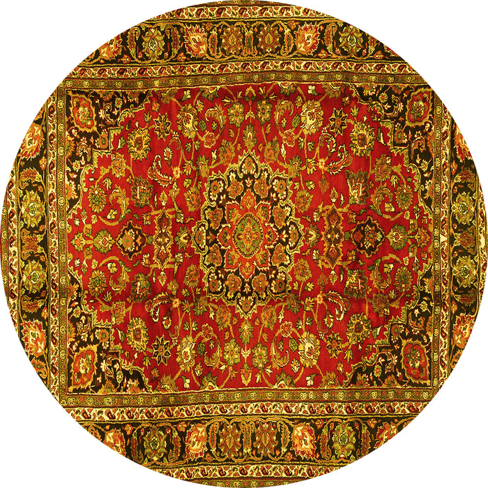 Round Persian Yellow Traditional Rug, tr2840yw