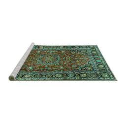 Sideview of Machine Washable Persian Turquoise Traditional Area Rugs, wshtr2840turq