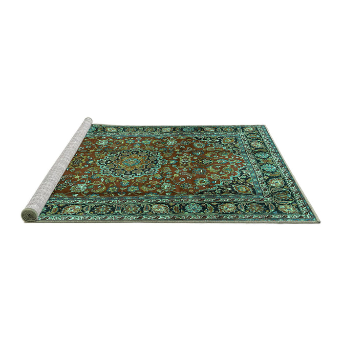 Sideview of Machine Washable Persian Turquoise Traditional Area Rugs, wshtr2840turq