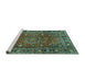 Sideview of Machine Washable Persian Turquoise Traditional Area Rugs, wshtr2840turq