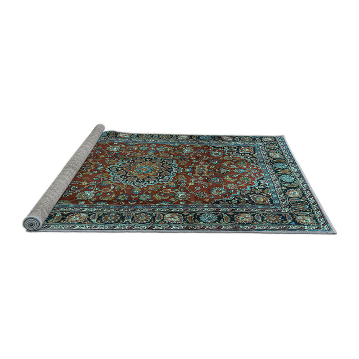 Sideview of Machine Washable Persian Light Blue Traditional Rug, wshtr2840lblu