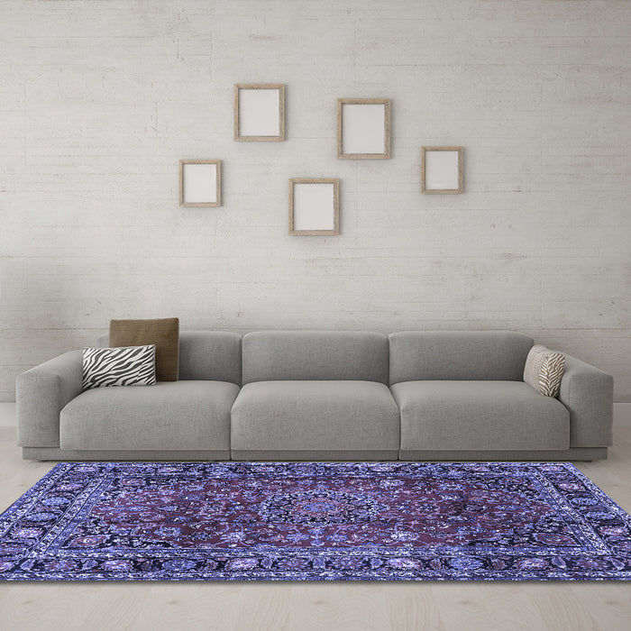 Machine Washable Persian Blue Traditional Rug in a Living Room, wshtr2840blu