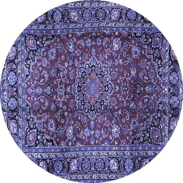 Round Machine Washable Persian Blue Traditional Rug, wshtr2840blu