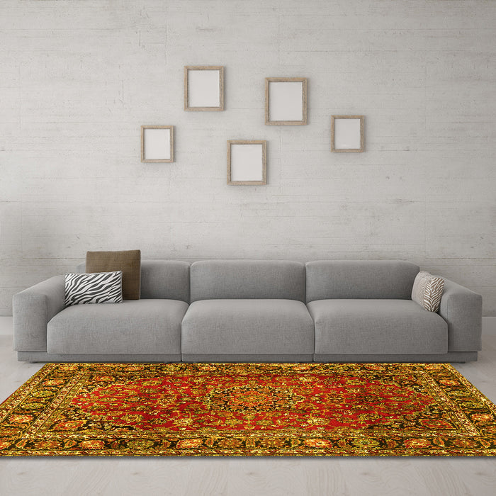 Machine Washable Persian Yellow Traditional Rug in a Living Room, wshtr2840yw