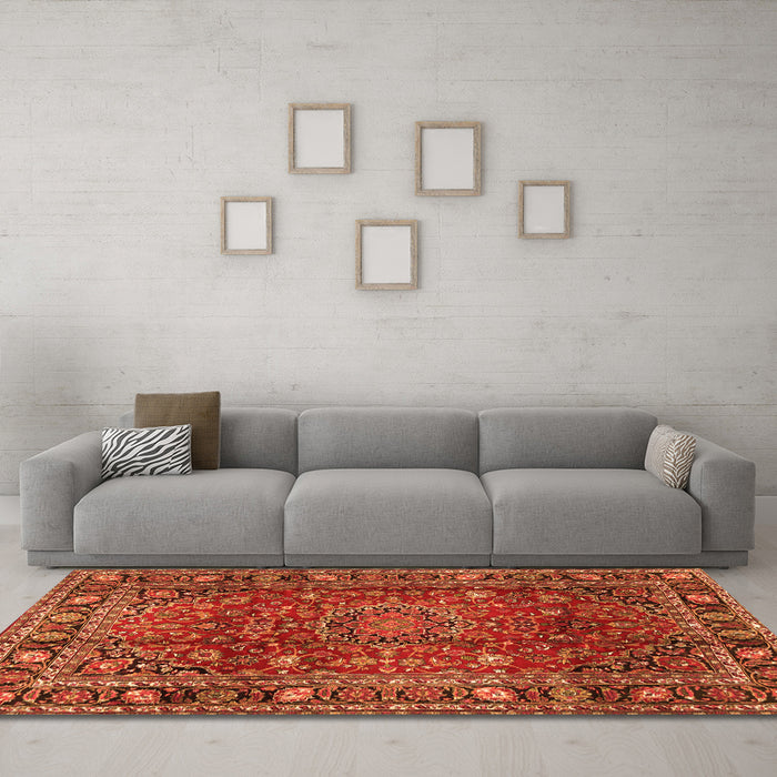 Machine Washable Persian Orange Traditional Area Rugs in a Living Room, wshtr2840org
