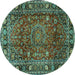 Round Machine Washable Persian Turquoise Traditional Area Rugs, wshtr2840turq