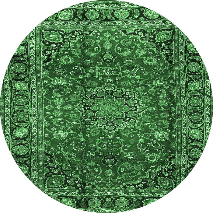 Round Machine Washable Persian Emerald Green Traditional Area Rugs, wshtr2840emgrn