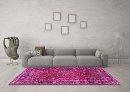 Machine Washable Persian Pink Traditional Rug in a Living Room, wshtr2840pnk