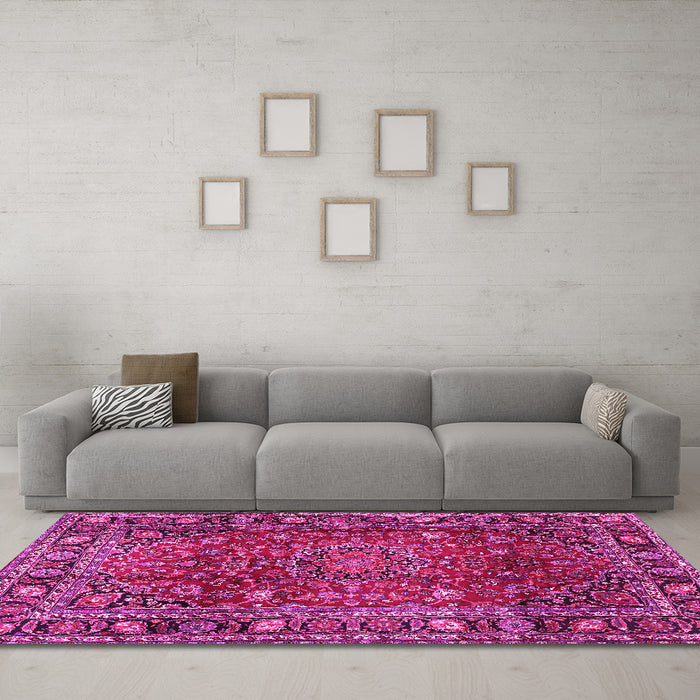 Machine Washable Persian Pink Traditional Rug in a Living Room, wshtr2840pnk