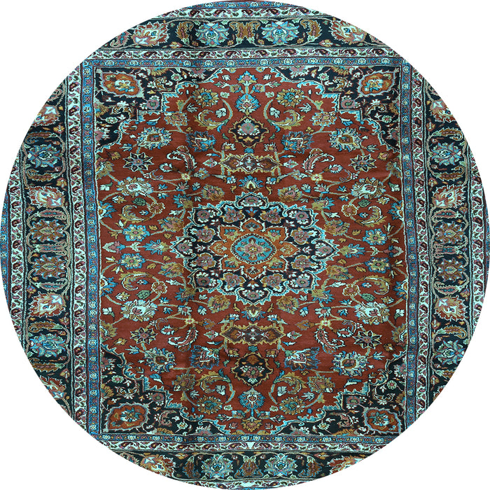 Round Machine Washable Persian Light Blue Traditional Rug, wshtr2840lblu
