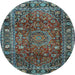 Round Machine Washable Persian Light Blue Traditional Rug, wshtr2840lblu